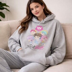 Bioworld Women's KPop‎ Demon Hunters Saja Boys Kawaii Chibi Art LS Hoodie Sz 3XL